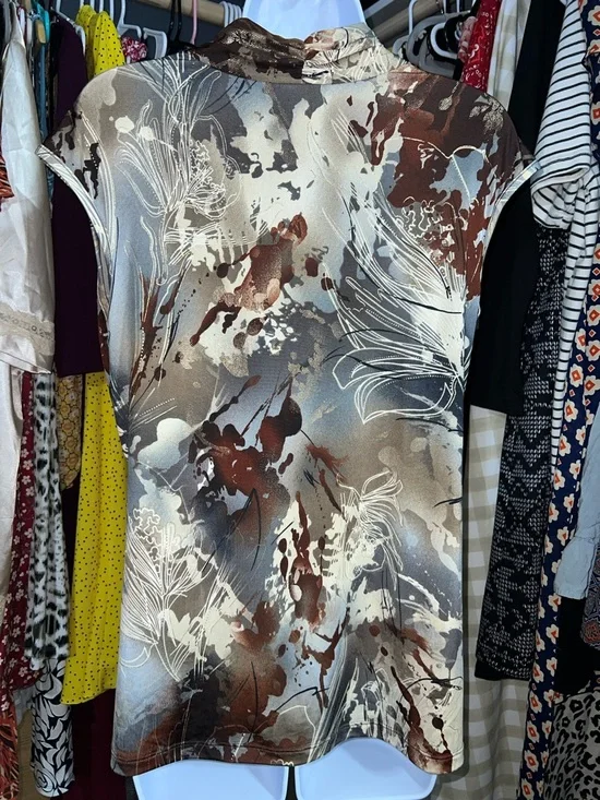 dressbarn Neutral Floral Print Blouse in Beige, Brown, Gray size M - Picture 6 of 9